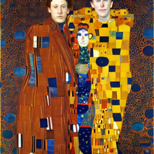 Image similar to painting of fred and george weasley by gustav klimt