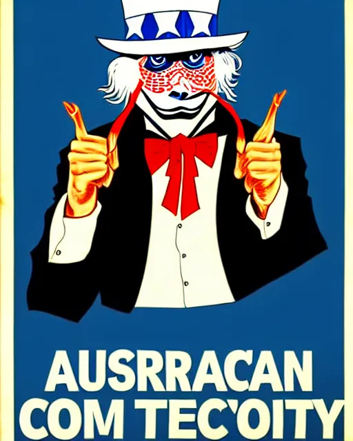 Image similar to anonymous as uncle sam in the style of australian communist propaganda poster art in the year 1 9 8 7, ultra realistic concept art intricate detail