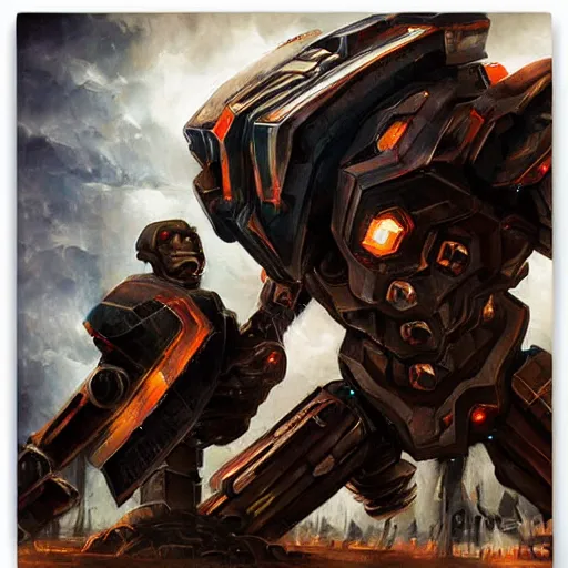 Prompt: giant war machine veduta painting