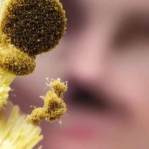 Prompt: a grain of pollen that looks like Keanu reeves