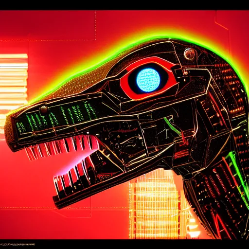 Image similar to photo of a cybertronic velociraptor, LEDs, high detail, sharp, studio, digital art