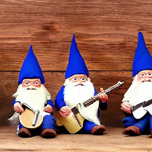 Prompt: gnomes playing in a band, musical instruments,