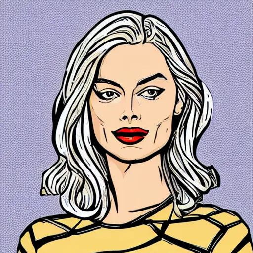 Prompt: margot robbie, digital art, iconic icon, 2 d vector logo, cartoon, t - shirt design