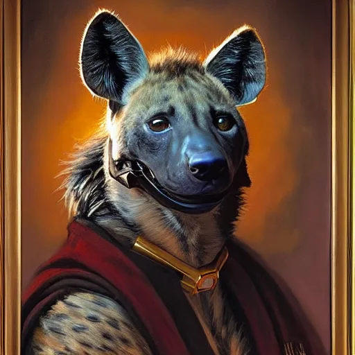 Prompt: a portrait of a hyena dogman canine star trek doctor. highly detailed painting by gaston bussiere, craig mullins, j. c. leyendecker, furry