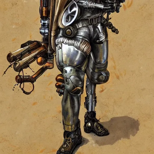 Image similar to a steam punk cyborg holding a 1 2 gauge shotgun highly detailed, digital painting, artstation, concept art, smooth, sharp focus, illustration, art by lucian freud