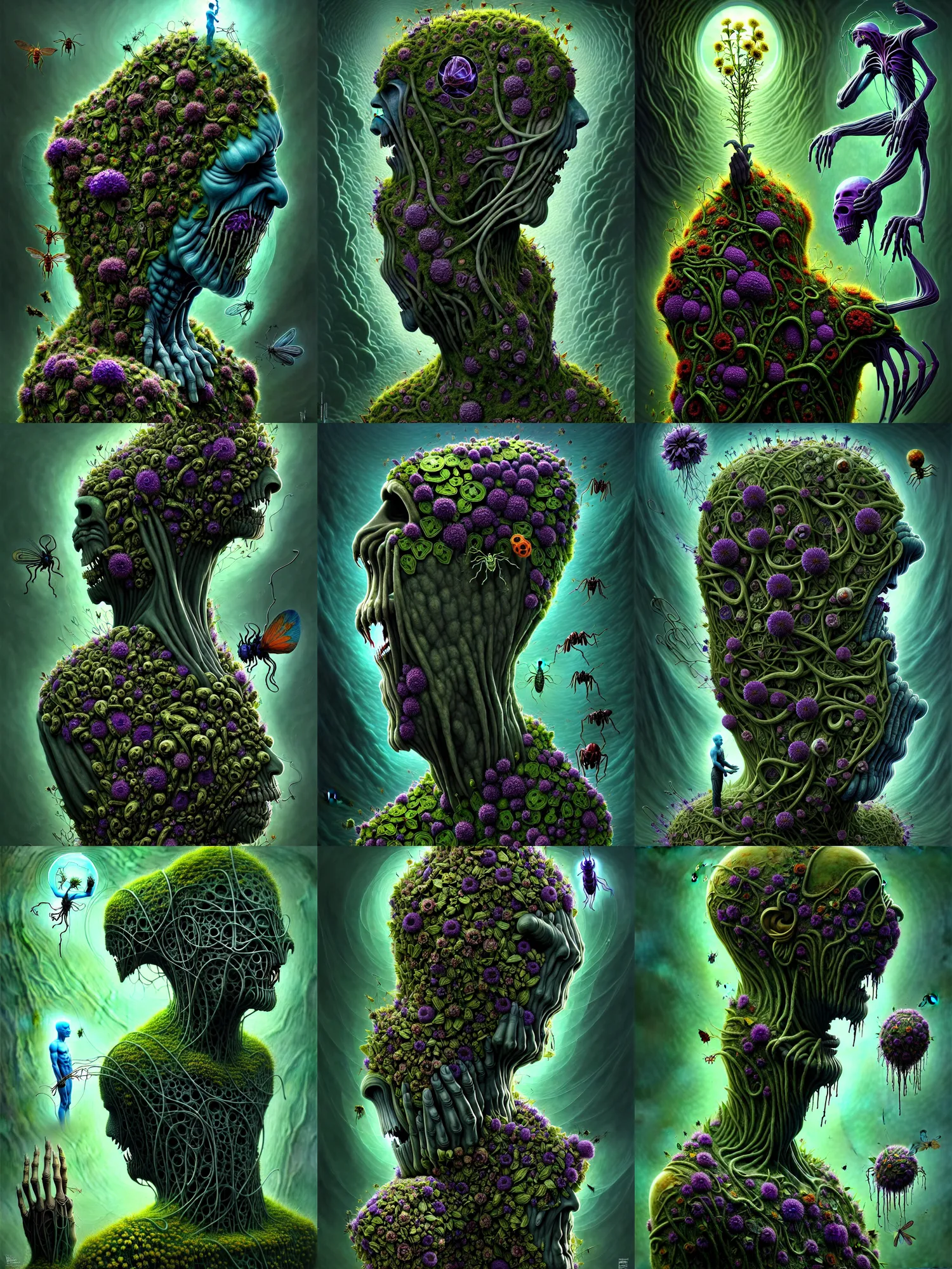 Prompt: the platonic ideal of flowers, salvia divinorum, insects and empathy cletus kasady ultimate carnage thanos dementor wild hunt doctor manhattan chtulu nazgul mandelbulb davinci, d & d, fantasy, ego death, detailed, intricate, hyperrealism, intense, scary, decay, art by artgerm gediminas pranckevicius