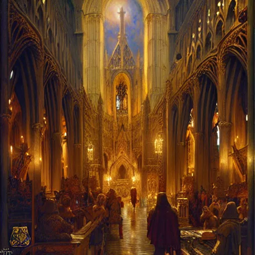 Image similar to inside a giant medieval cathedral, ornate and intricate details. highly detailed painting by gaston bussiere, craig mullins, j. c. leyendecker 8 k