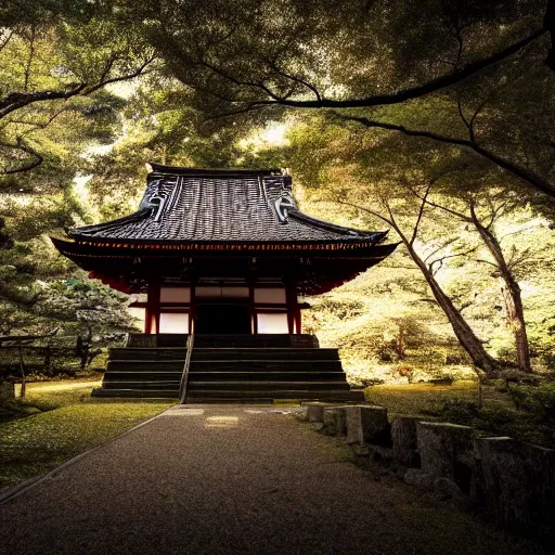 Prompt: photo of an abandoned Japanese temple, cinematic, light rays, 8k,