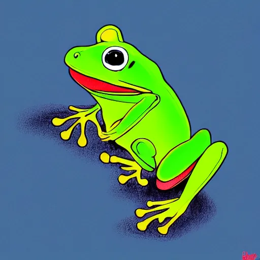 Prompt: happy frog, cute, digital art, cartoon, 4k