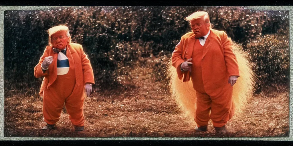 Image similar to detailed medium format photo, polaroid still from tarkovsky movie, donald trump as an oompa loompa, haze, high production value, intricate details, 8 k resolution, hyperrealistic, hdr, photorealistic, high definition, tehnicolor, award - winning photography, masterpiece, amazing colors