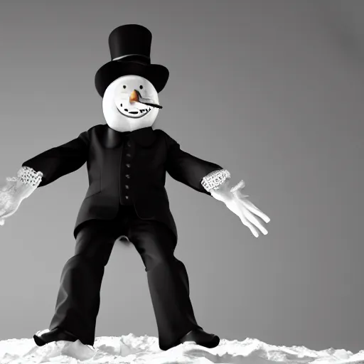 Image similar to a highly detailed humanoid snowman in business suit with black eyes and mouth, no nose, hyperrealism, professional, octane render, full length, digital art