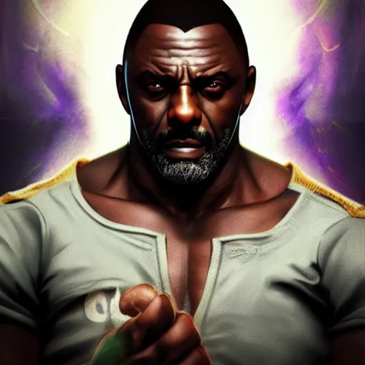 Prompt: idris elba as a street fighter character, cg animation, capcom, realistic, character select portrait, by artgerm, greg rutkowski, alphonse mucha, 3 d