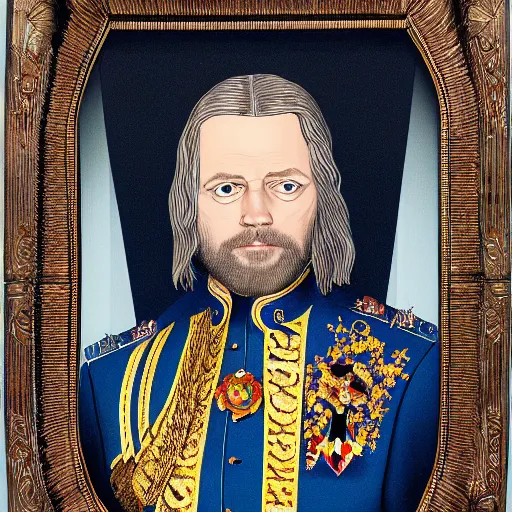 Image similar to portrait of the swedish king, painted by markus gunnar petterson, intricate linework, colored ink