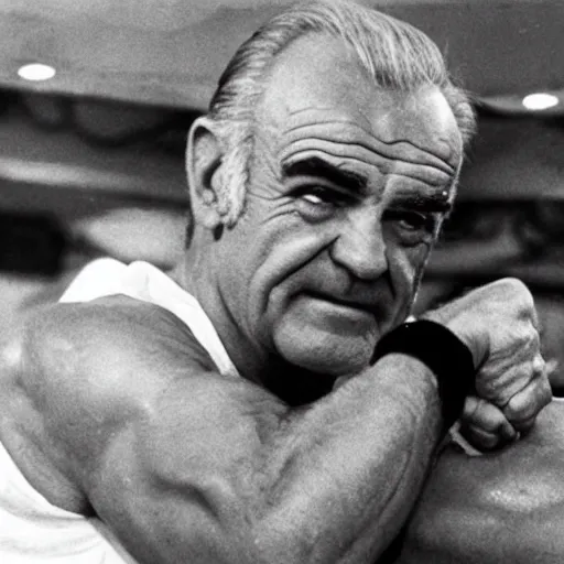 Image similar to sean connery arm wrestling rambo