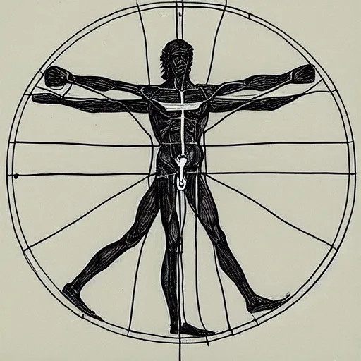 Prompt: Vitruvian Man by Edward Hopper, line drawing, highly detailed, HD,