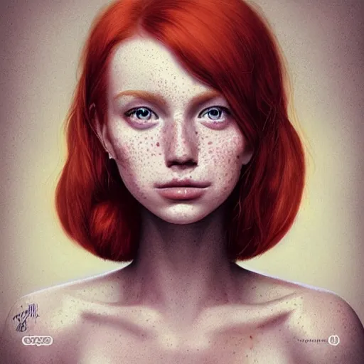 Prompt: Lofi pale redhead with freckles portrait, Pixar style, by Tristan Eaton Stanley Artgerm and Tom Bagshaw.