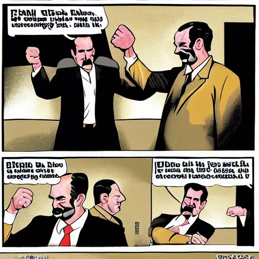 Prompt: Illustration of George H.W. Bush punching Saddam Hussein