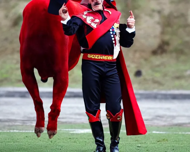 Prompt: Barry Chuckle's horrendously unlucky first day as a matador