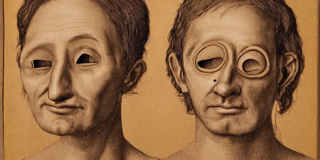 Image similar to realistic portrait of man with no eyes, golden, 1450, ink, ultra realistic, 8k