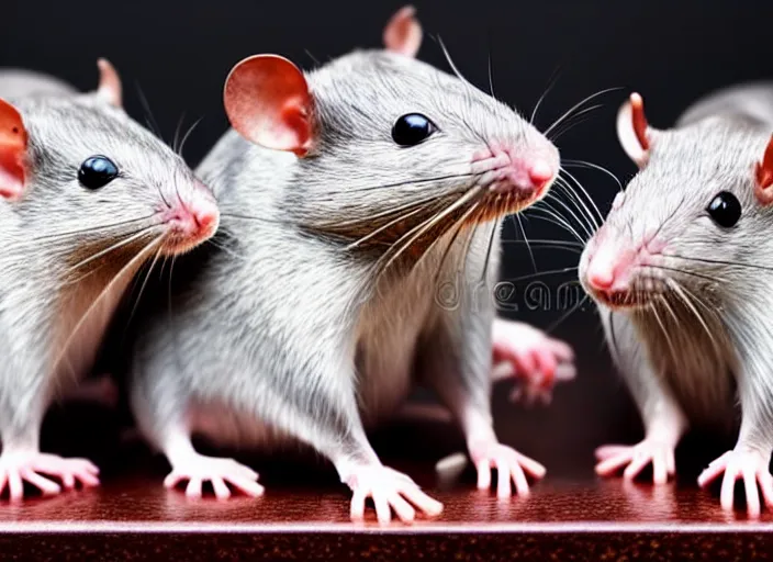 Prompt: photo of a management board meeting of well dressed rats. Highly detailed 8k. Intricate. Sony a7r iv 55mm. Stock photo.