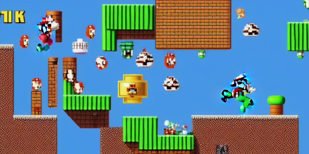 Image similar to super mario bros. fighting with ulrtraman fly to universe, 8 k