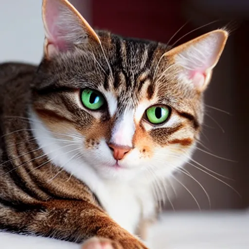 Image similar to cute brown tabby cat white nose bridge, (((pink nose)))