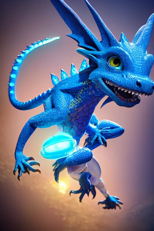 Prompt: a blue tailed dragon, isometric 3d, ultra hd, character design by Mark Ryden and Pixar and Hayao Miyazaki, unreal 5, DAZ, hyperrealistic, octane render, cosplay, RPG portrait, dynamic lighting, intricate detail, summer vibrancy, cinematic