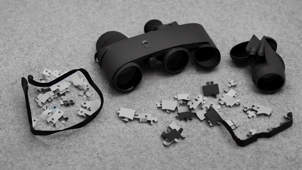 Image similar to infrared corrosive binoculars isometric puzzle game, intricate design binoculars