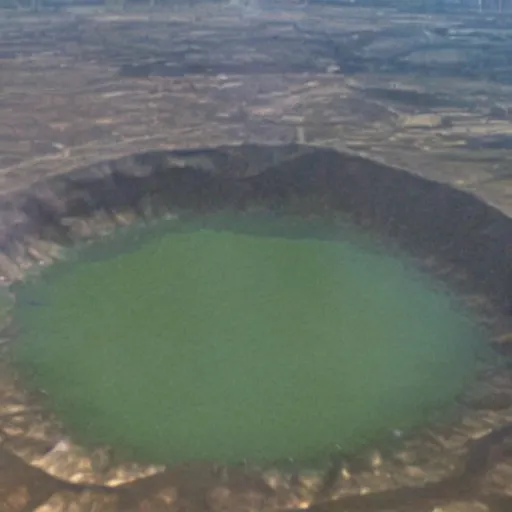 Image similar to a large nuclear crater in manhattan, realistic, taken on a ww 3 camera.