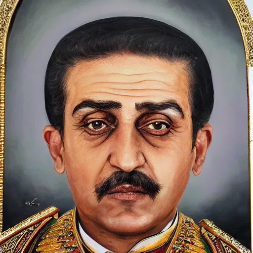 Image similar to king of Kurdistan, Mahmud Barzanji, royal portrait, award winning oil painting, incredibly detailed, insanely beautiful, symmetrical face, realistic