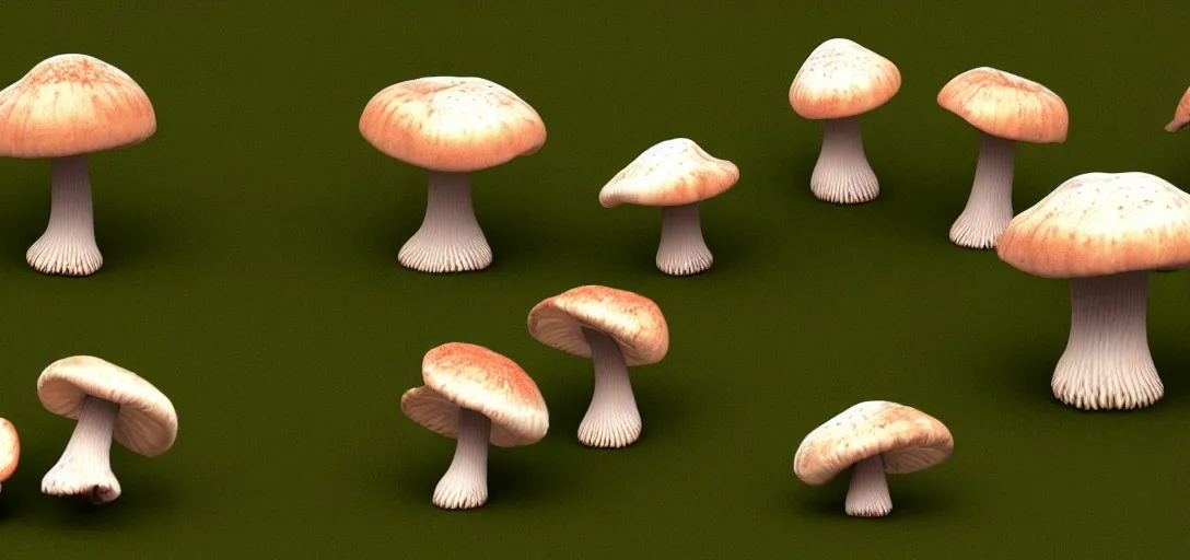 Prompt: 3 d study of a bunch of mushrooms in the forest, wireframe, detailed, octane
