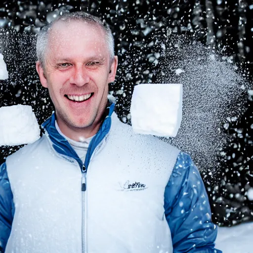 Image similar to Christoph Daum smiling at a pile of white powder, 50mm f 1.8, award winning photograph