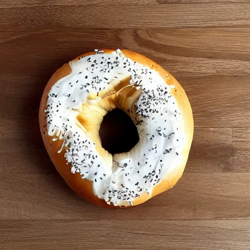 Image similar to A bagel with seagull wings