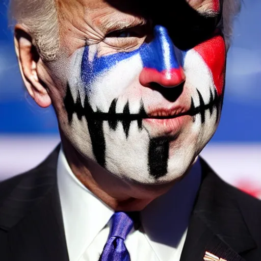 Image similar to joe biden wearing juggalo facepaint, photo taken at gathering of the juggalos