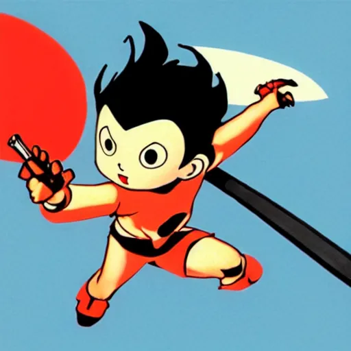 Prompt: astro boy holding a katana