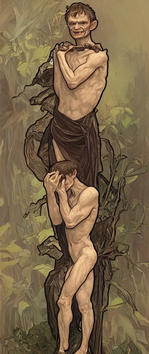 Image similar to vitalik buterin as gollum, art by artgerm and greg rutkowski and alphonse mucha