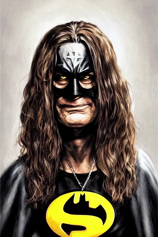 Image similar to portrait of Ozzy Osbourne as batman, highly detailed, artstation, concept art, sharp focus, illustration, art by Carel Fabritius