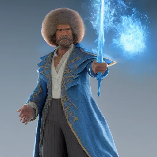 Prompt: an ultra detailed matte painting bob ross as a blue mage from final fantasy, fantasy, concept art by john collier and albert aublet, octane render, 8 k, detailed face