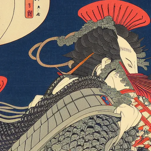 Prompt: knoght in plate armor, 8k, ultra detailed, Ukiyo-e style by Katsushika Hokusai