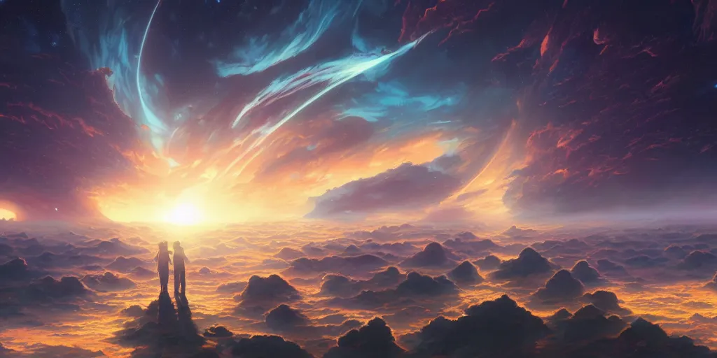 Image similar to inside a solar flare storm within the sun looking at the planet earth, unreal engine, fantasy art by greg, loish, rhads, ferdinand knab, tom bagshaw, makoto shinkai and lois van baarle, rossdraws, ilya kuvshinov, night lighting, trending on studio ghibli, highly detailed, 8 k, octane render