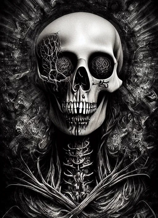 Prompt: that is not dead which can eternal lie and with strange eons even death may die, memento mori, macabre, dark art, photobashing, digital art highly detailed