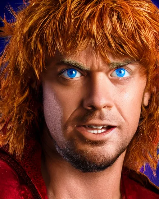 Image similar to dramatically - lit closeup portrait photograph of shaggy from the scooby - doo live - action film ( 2 0 0 2 ), sharp details, vignette, high saturation, smooth textured skin, subsurface scattering, photograph by mark mann and martin schoeller, 4 k, soft focus