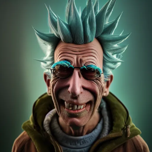 Prompt: apocalyptic rick sanchez portrait with ribbed face by gaston bussierre and charles vess and james jean and erik jones and rhads, 3 d octane render, beautiful fine face features, intricate high details, sharp, ultradetailed