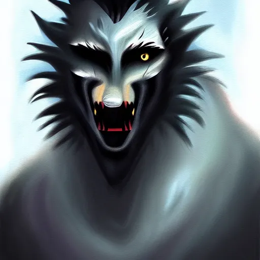 Image similar to a werewolf, illustration, oil paint, thriller atmosphere