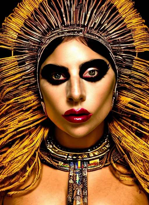 Prompt: lady gaga as a tribal woman, intricate, cinematic lighting, highly detailed, canon 3 5 mm photography, horizontal symmetry, smooth, sharp focus