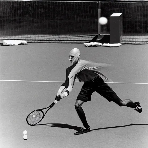 Prompt: portrait of nosferatu playing alone tennis in roland garros, sport photography