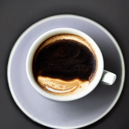 Image similar to a latte, in a cup made of obsidian