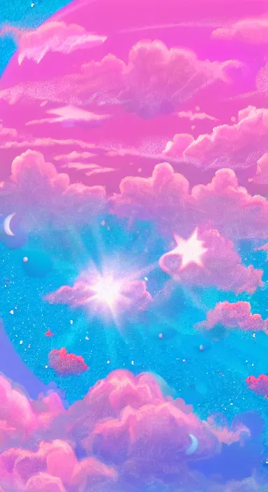 Image similar to pink clouds, under blue clouds, in space, background artwork, digital art, award winning, pixel art