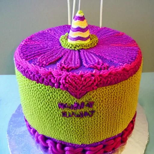 Prompt: knitted birthday cake