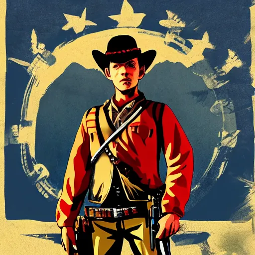 Image similar to Soldier Boy in the style of the Red Dead Redemption 2 cover art
